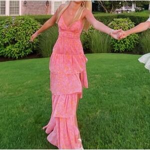 LIKELY Athena‎ Maxi Dress In Floral Multi Print Tiered Chiffon Sz 6